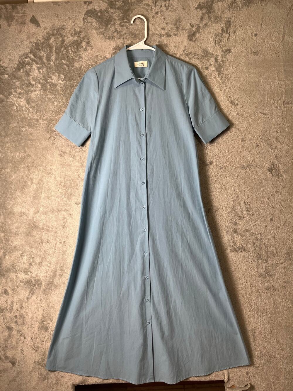 Ottod'ame Poplin Blue Button Front Shirt Dress Midi Minimalist Quiet Luxury S